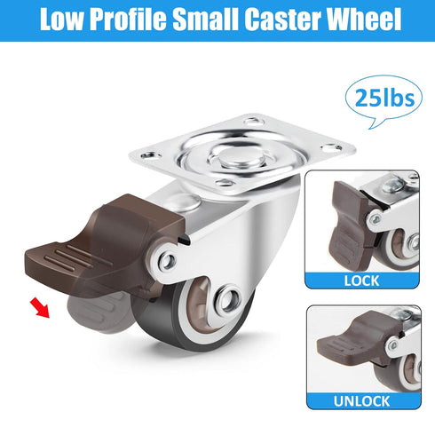 Nefish 4 Pack 1" Small Caster Wheels for Furniture Low Profile Soft Rubber Casters Swivel Plate Castors Rolling Smooth, Load Capacity 100 Lbs for ...