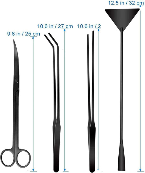 Aquarium Scissor Tweezers Spatula Tool - 4 in 1 Stainless Steel Aquatic Plants Aquascaping Tools Set for Fish Starter Kits & Aquariums Tank(Black)...