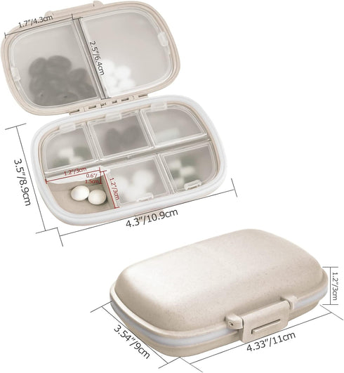 1Pack Travel Pill Organizer, 8 Compartments Portable Pill Case, Small Pill Box for Pocket Purse Portable Medicine Vitamin Container Beige...