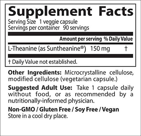 Doctor's Best L-Theanine Contains Suntheanine, Helps Reduce Stress & Sleep, Non-GMO, Gluten Free, Vegan, 150 mg (DRB-00197), 90 Count...