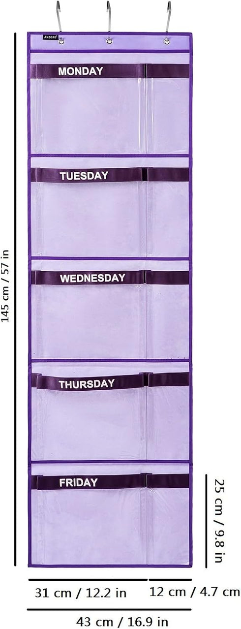 Weekly Kids Clothes Organizer Day of Week School Clothing Storage Monday to Friday Hanging Closet Organizer (PURPLE)...