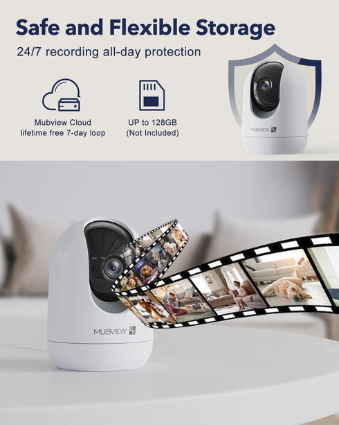 Indoor Security Camera 2K, Pet Camera with Phone App, WiFi Cameras for Home Security Camera for Dog/ Baby Monitor/Elder Pan Tilt, 2.4G, 24/7, 2-Wa...