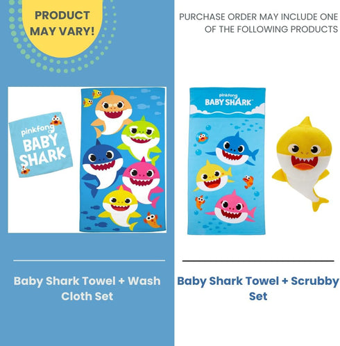 Franco Baby Shark Kids Bath/Pool/Beach Soft Absorbent Cotton Terry Towel with Washcloth 2 Piece Set, 50 in x 25 in...