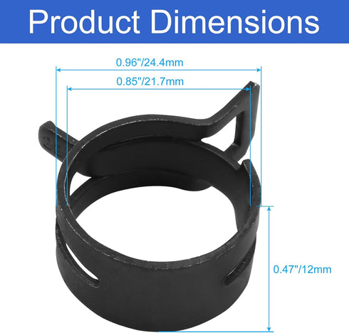 20 Pcs 0.86 Inch ID Spring Band Type Clamps, 22mm Fuel Hose Clamps Fasteners, Black Spring Hose Clip for Fuel Hose Line Water Pipe Air Tube Hose...