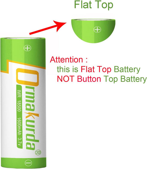 18500 Rechargeable Batteries with Flat Top, 18500 Rechargeable Li-ion Battery 3.7V 1600mAh for Solar Garden Light, Flashlight - 4 Pack...
