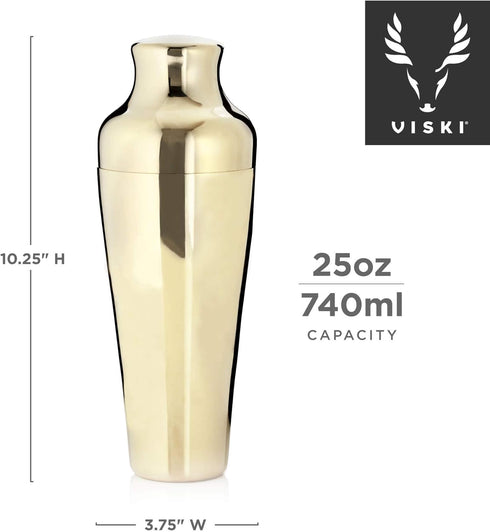 Viski Parisian Cocktail Shaker Set, 25 oz Gold Plated Stainless Steel Shaker With Strainer...