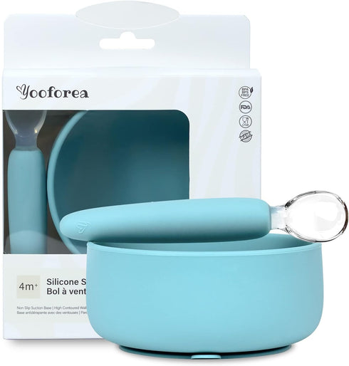 YOOFOREA Platinum Silicone Suction Bowl & Spoon Set for Baby Led Weaning I First Stage 4 Months+ Toddler Infant Baby I 100% Food Grade Silicone I ...