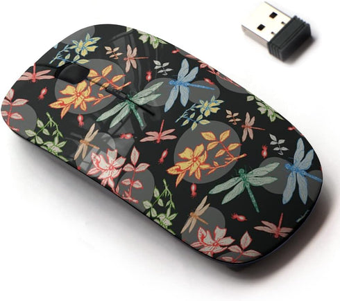 2.4G Wireless Mouse with Cute Pattern Design for All Laptops and Desktops with Nano Receiver - Dragonfly Wild Rose Autumn...