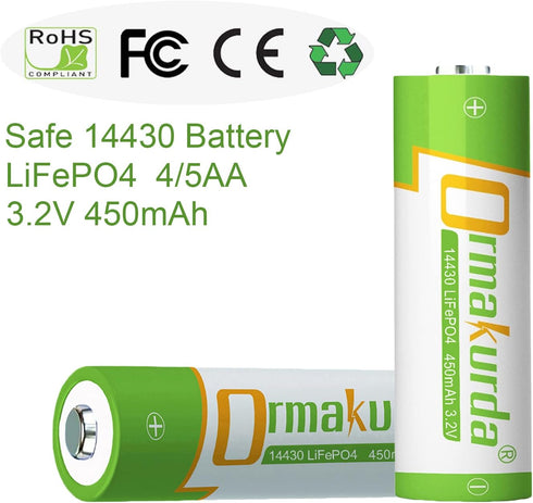 14430 Lifepo4 Solar Battery,14430 3.2v Rechargeable Batteries for Solar Lights, Tooth Brush, Shaver, Flashlight -4 Pack...