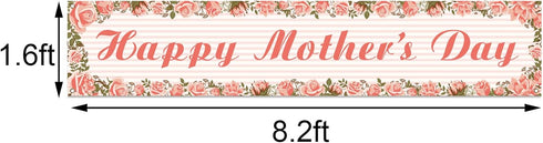 Happy Mother's Day Fence Banner I Love You Mom Pink Floral Holiday Party Photo Booth Backdrop Yard Outdoor Decoration...