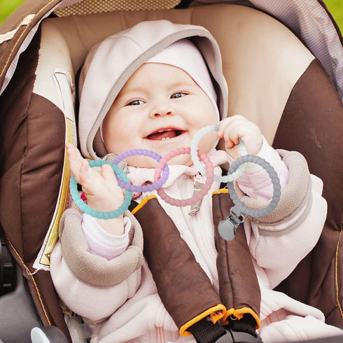 Silicone Baby Teether Links, Cutie Baby Teething Toys with Pacifier Clip, Multi Use Baby Teether Rings, Food Grade Silicone Attachable Teether Che...