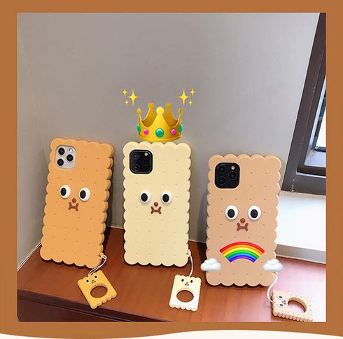 UnnFiko 3D Cute Cookie Case Compatible with iPhone 11, Creative Cool Fun Soft Gel Rubber Silicone Protection Case Cover with Ring Holder (Cracker,...