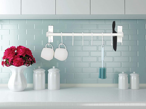 Dseap Pot Rack - Pots and Pans Hanging Rack Rail with 8 Hooks, Double Bars, Pot Hangers for Kitchen, Wall Mounted, White...