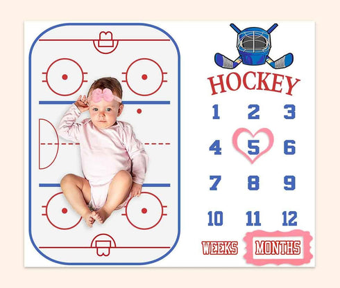 Baby Age Milestone Blanket, Hockey Stadium Blanket for Nursery, Baby 1-12 Months Growth Chart, includes 4 Frame and 1 Headband 47"x40" BTLSPH298...