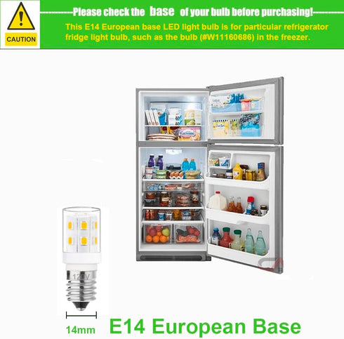 E14 LED Light Bulbs, European Base Refrigerator Bulb for Particular Fridge Freezer Turkish Lamp E14 Socket 120V Daylight White 6000k Non Dimmable ...