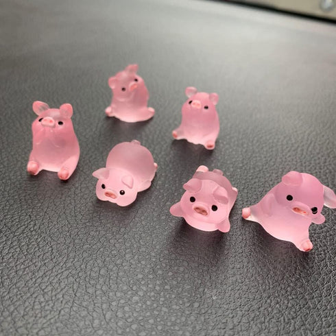 Lucky Piggy Toy Car Ornaments,6pcs Cute Pink Piggy Figures Car Dashboard Decorations Miniature Pig Figurines Landscape DIY Crafts Mini Resin Pig D...
