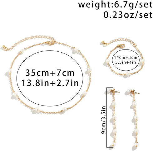 Pearl Wedding Bridal Set Bridal Pearl Choker Necklace Earring Bracelet Set Long Pearl Earrings Faux Pearl Jewelry Set for Women and Bridal...