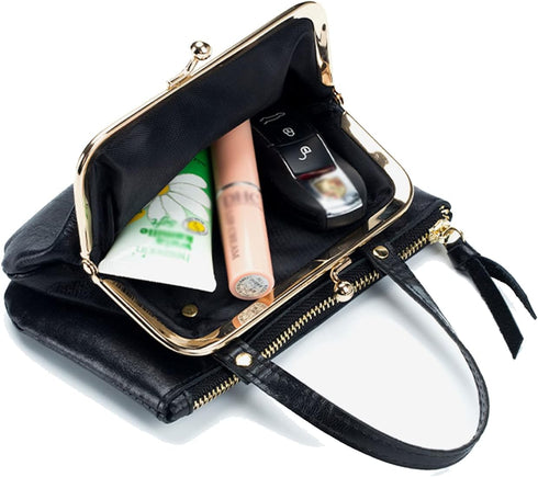 Women's Genuine Leather Coin Purse Pouch Change Wallet,Vintage Pouch Kiss-lock Change Purse Wallets...