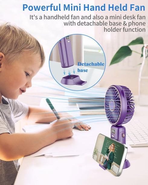 Hand Held Fan,Mini Portable Fan Rechargeable,USB Small Desk Battery Tiny Necklace Cute Cordless Lanyard Hanging Neck Fan,Personal Fan Handheld,5 S...