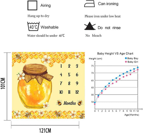 Bees Theme Baby Monthly Milestone Blanket, 48x40in Soft Flannel, Honey Jar Backgrounds, Newborn Mom Gifts, Baby Shower Age Growth Tracker with Bon...