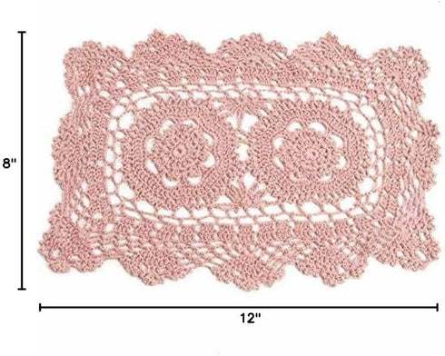 Factory Direct Craft Set of 4 Individual Rose Rectangle Cotton Hand Crocheted Lace Doilies | 12" L x 8" W...