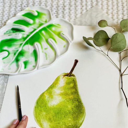 Porcelain Watercolor Palette 6.7in Monstera Leaf Artist Professional Ceramic Palette (Porcelain)...