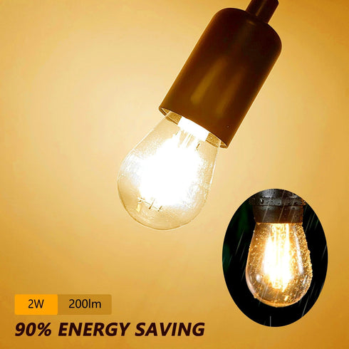 25-Pack LED S14 Bulbs 2W String Light Bulbs, Shatterproof Outdoor 20 Watt Equivalent 2200K Warm S14 Replacement Light Bulbs for Patio Garden, Clea...