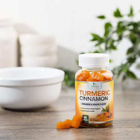 Turmeric Curcumin with Cinnamon & Ginger Gummies 95% Curcuminoids Black Pepper for Max Absorption Joint Support, Nature's Tumeric Herbal Extract S...