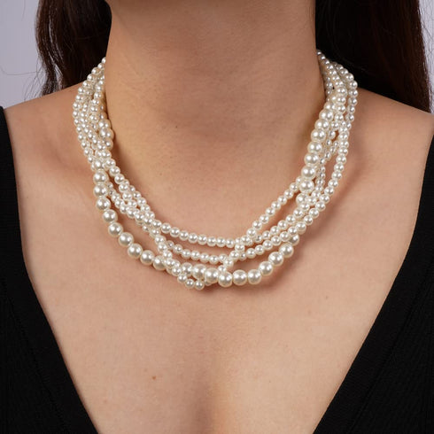Missgrace Boho Women Dainty 1920s Pearls Layered Short Choker Necklaces for Women Gold Prom Party Multilayered Choker Necklace for Women...