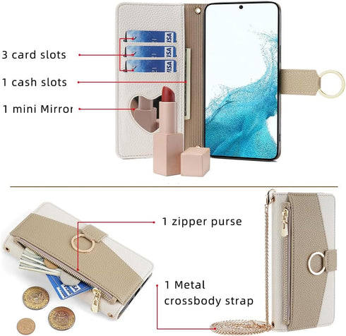 Asuwish Phone Case for Samsung Galaxy S22 5G Wallet Cover with Screen Protector and Mirror PU Leather Flip Cover Ring Card Holder Crossbody Strap ...