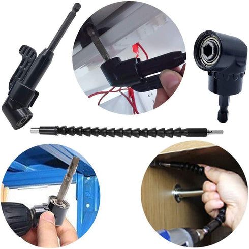 QISF 2Pcs Black 105 Degree 1/4 Inch Right Angle Drill Adapter Hex Shank Screwdriver Angled Bit Holder Extension Power Drill Tool + 1/4 inch Hexago...