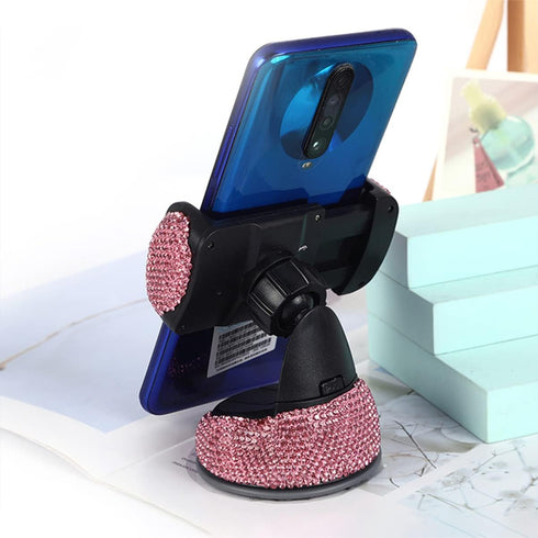 Pink Car Accessories, Pink Phone Holder For Car, Car Phone Holder,Rhinestone Bling Crystal Car Phone Mount,with One Air Vent Base...