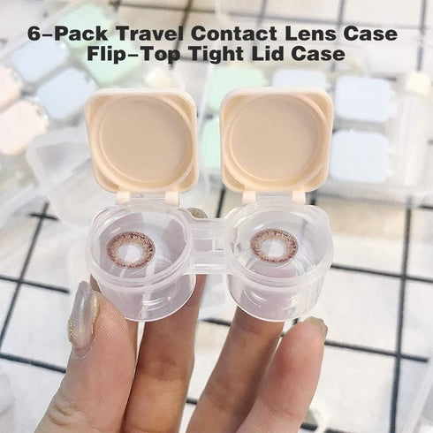 6 Pack Contact Lens Case, Portable Flip Top Contact Lenses Holder Cases with Remover Tool Tweezers Contact Solution Bottle Clear Contacts Storage ...