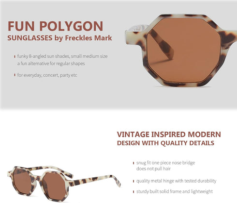 Freckles Mark Retro Hexagon Sunglasses for Men Women Vintage Small Square Glasses...