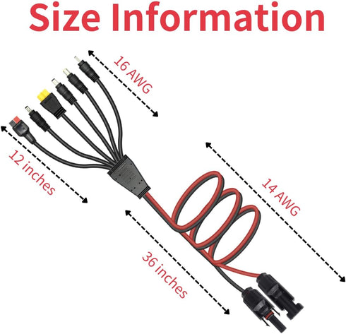 1 to 6 Y Splitter Solar Connector Kit Extension Cable with Female and Male Connectors Solar for Panel Adaptor Kit Tool, 4 Feet Solar Connector Ext...