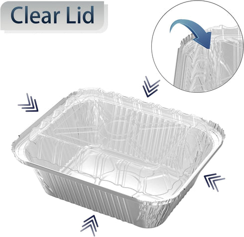 30 Pack 1 lb Rectangular Disposable Aluminum Foil Pan 16 oz Take Out Food Containers with Clear Plastic Dome Lids, for Catering, Baking, Roasting ...