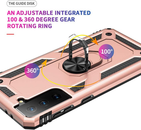Military Grade Drop Impact for Samsung Galaxy S21 Plus Case 5G Metal Rotating Ring Kickstand Holder Armor Heavy Duty Shockproof Case Galaxy S21 Pl...