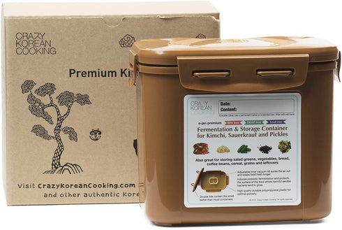 Crazy Korean Cooking Premium Kimchi, Sauerkraut Fermentation and Storage Container with Inner Vacuum Lid (0.4 Gal Sandy Brown (1.7L))...