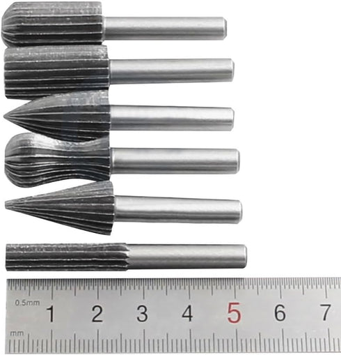 Set of 6 Rotary Cutting Burr Set Grinder Bit 6mm Round Shank Woodworking Carving Tools...