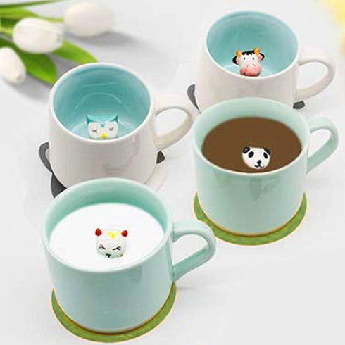 Lucky Cat 3D Cute Cartoon Animal Ceramics Coffee Cup - World's Greatest father, 8 OZ Coffee Mugs - Gift for Best Dad Mom Husband Wife Uncle Aunt G...