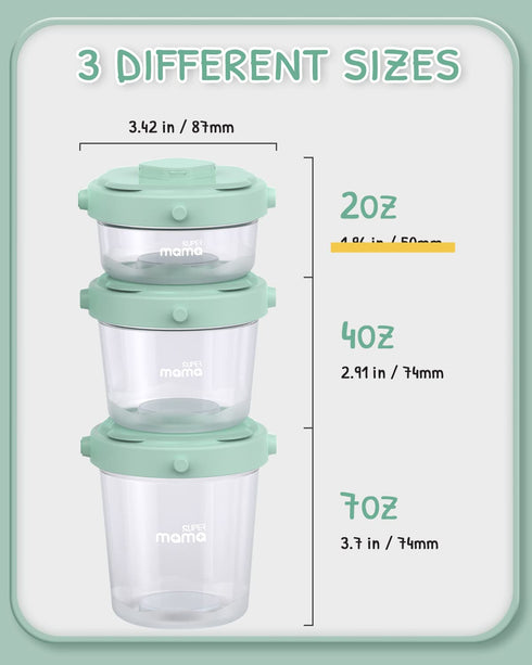 SUPERMAMA Plastic Baby Food Containers 12 Set(2/4/7oz),Stackable Baby Food Storage Containers with Lids, Baby Food Snack Jars,Freezer Safe,Easy to...