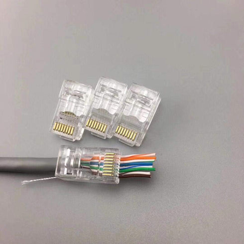 PETECHTOOL RJ45 CAT6A CAT6 Pass Through Connectors 23 AWG Cables 50-Pack - End Bold Ethernet 8P8C Gold Plated Modular Plug for Unshielded Twisted ...