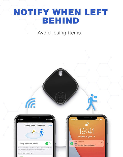 Key Finder,Item Finder Works with Apple Find My (iOS only), Smart Bluetooth Tracker for Suitcase, Bags, Wallets,Pets and More. Replaceable Battery...