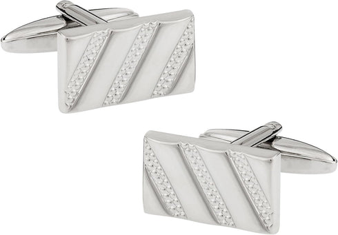 Diagonal Ribbed Silver Tone Cufflinks with Presentation Box...