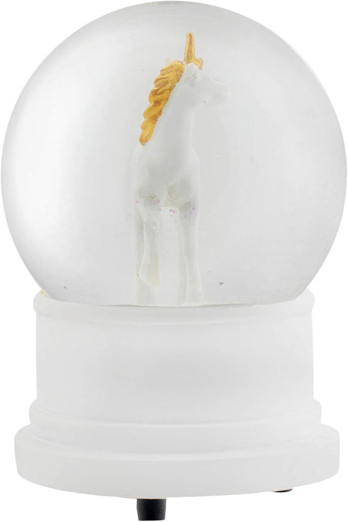 Elanze Designs Pearl White Unicorn 100MM Sturdy Wind Up Musical Glitter Water Snow Globe Tabletop Dresser Nightstand Figurine Decoration Plays Tun...