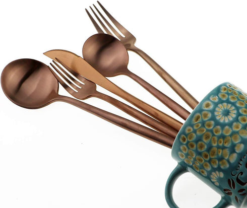 Matte Rose Gold Silverware Set,Gugrida 5-Piece 18/10 Stainless Steel Satin Finish Flatware Set,Kitchen Utensil Set,Tableware Travel Cutlery Set fo...