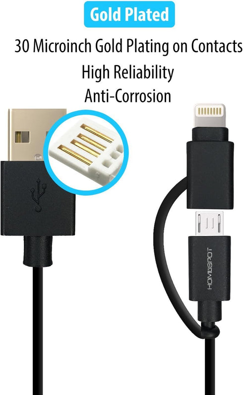 HomeSpot 2-in-1 8pin & Micro USB Cord, 5" (13cm) Short Cable (2 Pack - Black)......