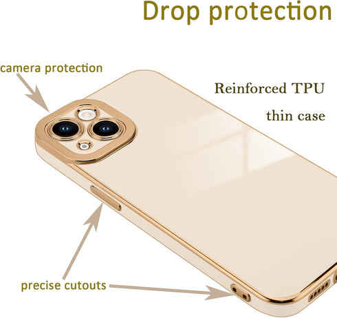 Lafunda Compatible for iPhone 13 Case Cute, Luxury Golden Edge Electroplate Case for Women Girls, Full Camera Protection Shockproof Anti-Scratch S...