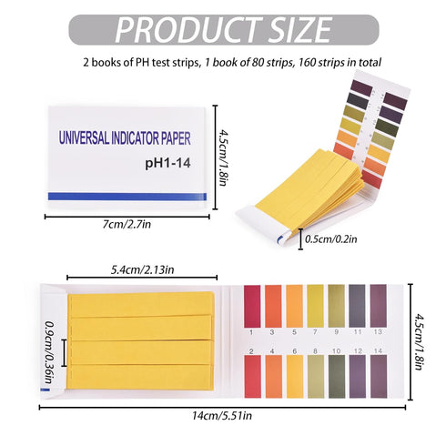 pH Test Strips, 160 PH Strips, Litmus Paper PH Test Strips, pH Level Test Kit for Water, Saliva, Soap, Urine, Food, Liquids, Soil, Lab Monitoring,...