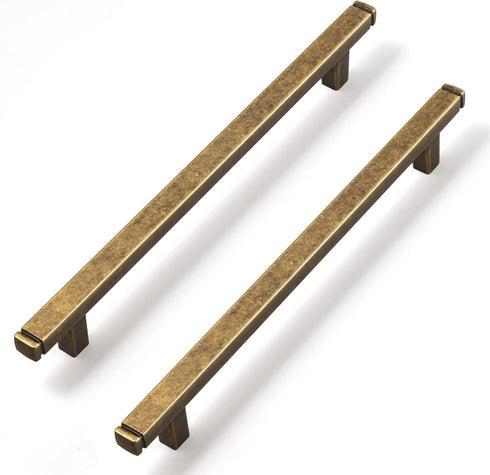 Goo-Ki Vintage Brass Drawer Handles 6-1/4 in (160mm) Hole Centers Straight Bar Pull,2-Pack Antique Bronze Solid Cabinet Handles for Kitchen Cabine...